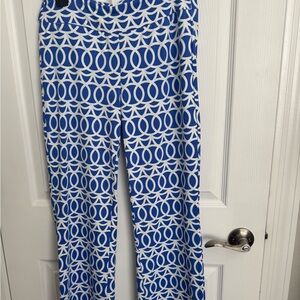 Blue & White Geometric Wide-Leg Pants